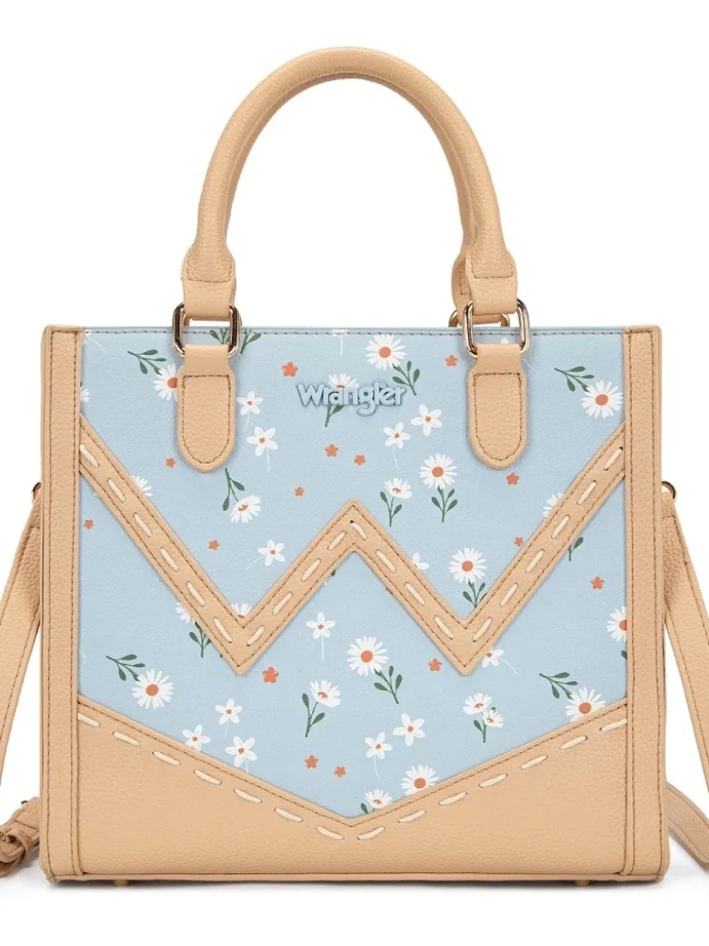 Wrangler Daisy Print Chevron Tote Crossbody Bag Jean